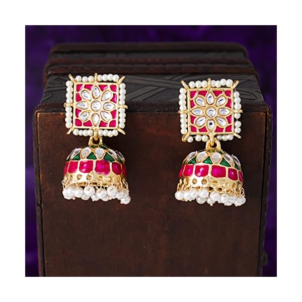 Sukkhi Ethnic Brass Pearl Gold Plated Kundan Meenakari Jhumki Earring for Women (SKR56862, Multicolour) - Image 7