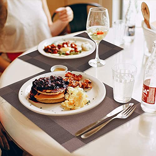 Image of Dining Table Placemats & Runner Set - Heat Resistant, Washable & Stain Resistant Woven Vinyl Mats | Table Runner & 6 Placemats Set for Stylish Dining (45x30 cm Placemats, 180x30 cm Runner)