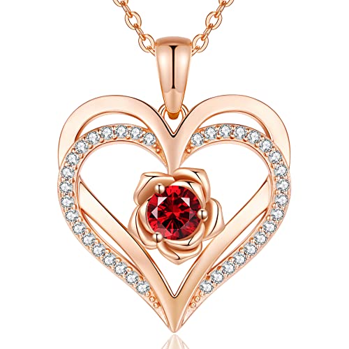 CDE Kette Damen Rosegold Herz Halskette Sterling Silber 925 Geburtsstein Halsketten für Frauen mit Anhänger Schmuck Valentinstag Geschenke für Sie Muttertag Geburtstag Weihnachten für Frauen Mama