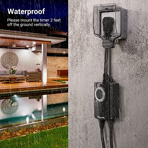 Dewenwils Outdoor Light Timer Waterproof, Plug In Timer Switch, Electrical Outlets For Holiday Decoration Lights, String Lights, 15A 1/2Hp Ul Listed #TOP3