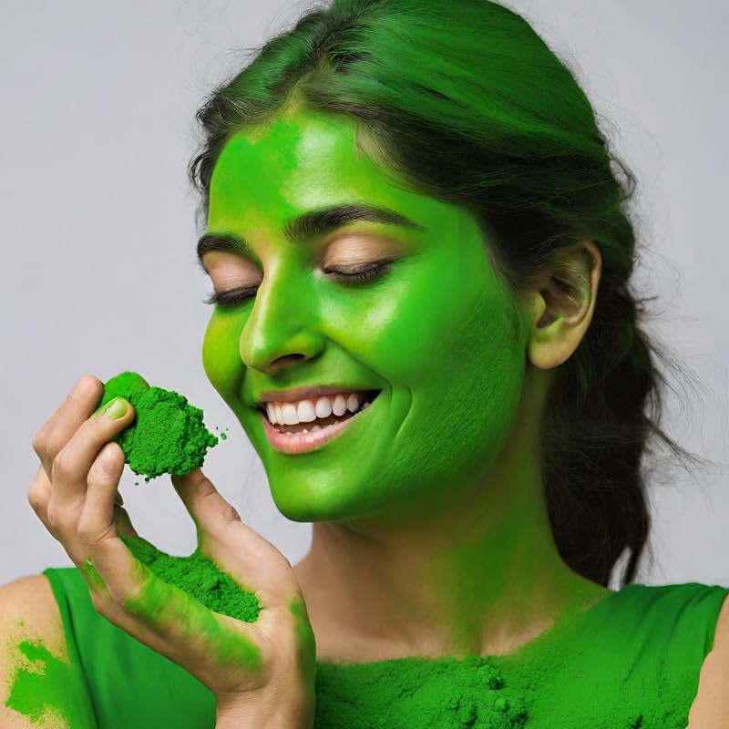 Image of Herbal and Organic Holi Colors | Eco Friendly | Green Color 300gm | Natural and Skin-Friendly Gulal | Handmade and Non-Toxic | Holi Ke Rang | Holi Celebration | Stain Free