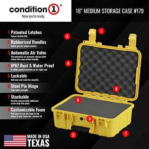 Condition 1 16" Medium Waterproof Protective Hard Case With Foam, Yellow - 16" X 13" X 7" #179 Watertight Ip67 Dust Proof And Shock Proof Tsa Approved Portable Carrier #TOP2