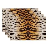 Tiger Print Placemats Set of 4 Black Brown Stripes Wildlife Skin Place Mats Wild Africa Animal Fur Rectangular Linen Table Mat for Party Kitchen Dining Indoor Outdoor Decoration 12x18 Inch