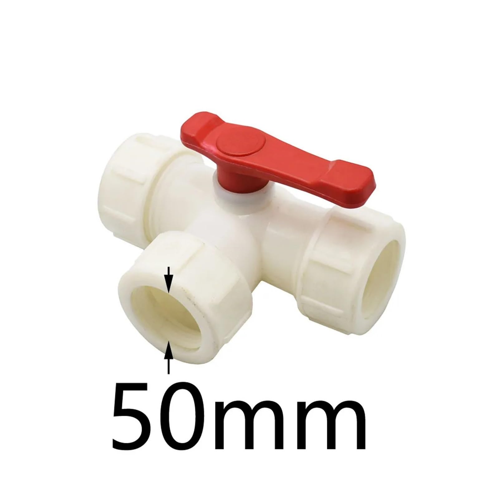 Zawór kulowy z pełnym przejściem, Trójnik z plastikowym zaworem kulowym 3-drożnym do rur wodnych PVC i PE(50 mm x TEE)