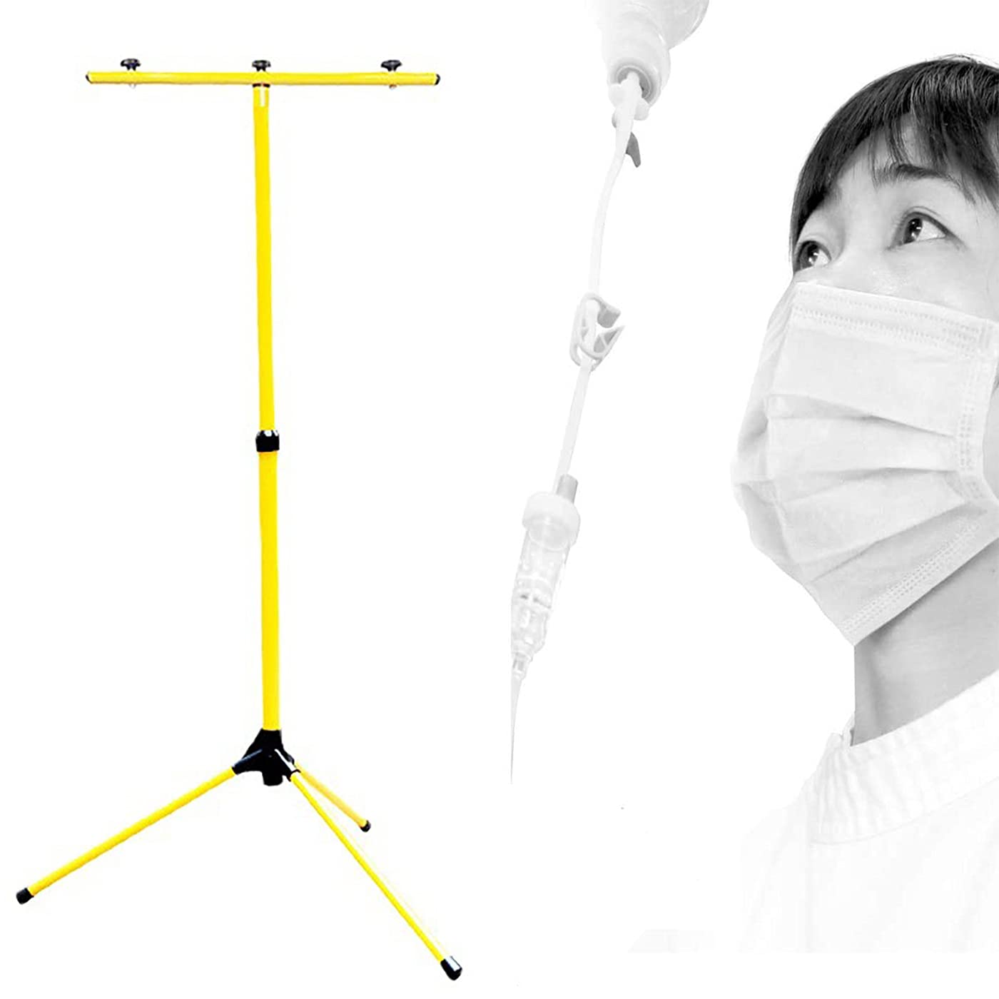 Winter Soporte para suero intravenoso portátil Plegable para portasueros Ajustable en Altura, 2 Ganchos, para atención domiciliaria de Ancianos, Hospital, clínica privada, Longitud máxima 200 cm
