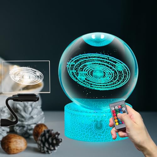 Luz nocturna creativa sistema solar escultura planeta bola de cristal iluminada con base ABS lámpara de noche USB 16 colores de iluminación con control remoto mejor regalo para niños amantes amigos