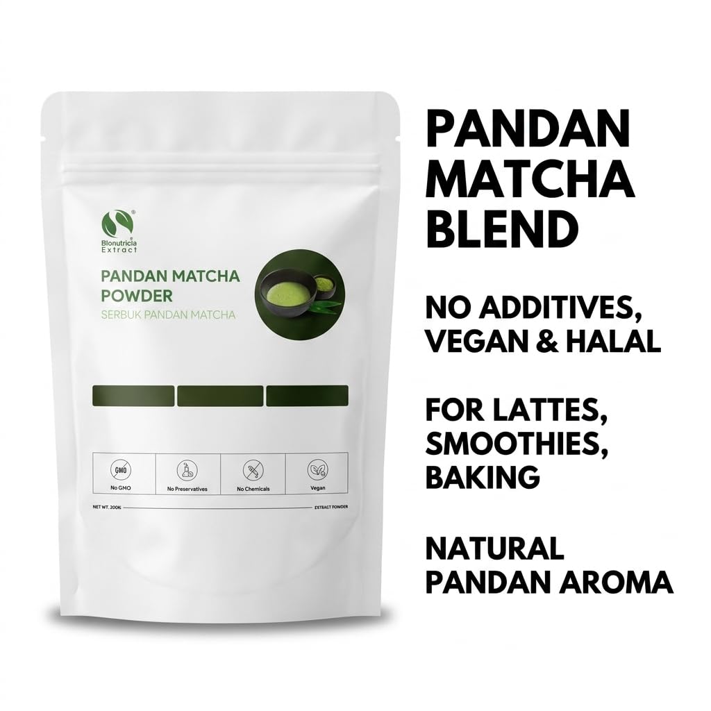 Polvo Pandan Matcha 200g – Mezcla de Pandan y Té Matcha – Sin Aditivos – Vegano y Halal – Para Lattes, Batidos, Postres, Repostería – Aroma Natural de Pandan