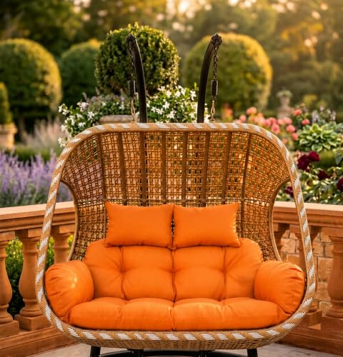 Image of Double Seater Swing Chair Cushion Replacement Pad for Hanging Egg Swing Outdoor Patio Garden Balcony Seat Cushion Orange Fabric Seating Pad Home Furniture Accessory