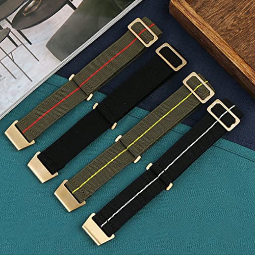 Nice Pies Man's French Troops Military Parachute Watchband Special Elastic Fabric Nylon Canvas Strap Hook Buckle 20/21/22Mm Multiple Color Options (21Mm, 2 Green+Yellow) #TOP4