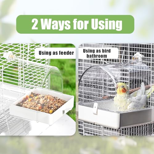 Image of Hanging Bird Bath for Cage, 3 in 1 Multifunction Bird Bath Water Bowl House, Bird Cage Accessories Suitable for Small Medium Birds Parrots Lovebird with 2 Wood Bird Cage Perch
