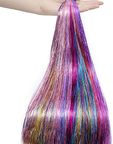 Hair Tinsel, Hair Tinsel Kit with Tools, Tinsel Hair Extensions, 12 Colors 3200 Strands Glitter Hair Tinsel Heat Resistant 46 Inch Fairy Hair