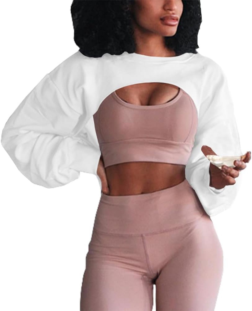 Artfish Women's Crewneck Long Sleeve Crop Tops Workout Gym Casual Cut-out Loose Cropped Sweatshirts