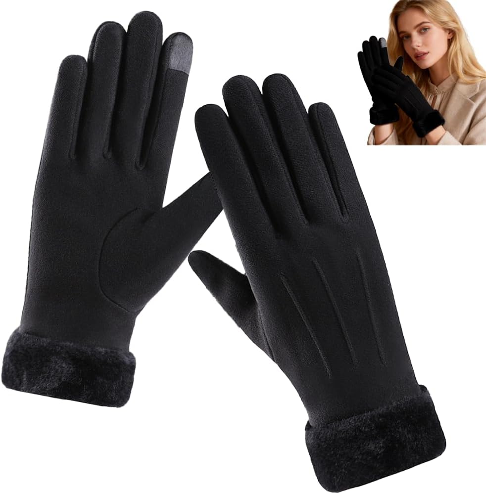 Women's Winter Thermal Gloves Outdoor Windproof Fleece-Lined Gloves