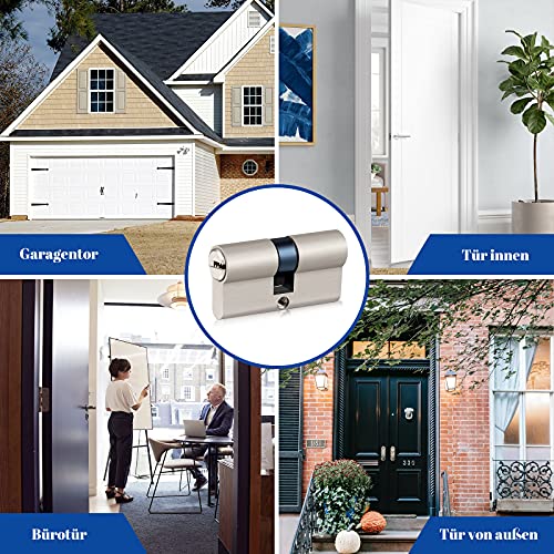 Hengsong Profil-Zylinder Doppelzylinder Schließzylinder 30/30 Metallsilber-Knaufzylinder mit 5 Schlüsseln geeignet für alle Arten von Türen