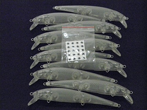 wLure 10 Blank Unpainted Minnow Jerkbait Slow Floating Tight Wobble Fishing Lures with Free Eyes UPM509