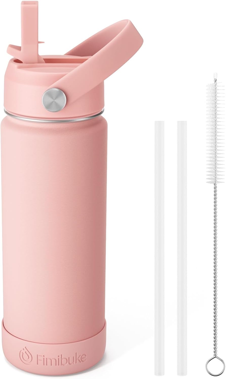 Fimibuke Kids Insulated Water Bottle, 18oz BPA FREE 18/8 Stainless Steel Kids Cup with Straw Travel Tumbler Double Wall Vacuum Leak Proof Toddler Water Bottle for School Boys Girls(1 Pack, Blush)