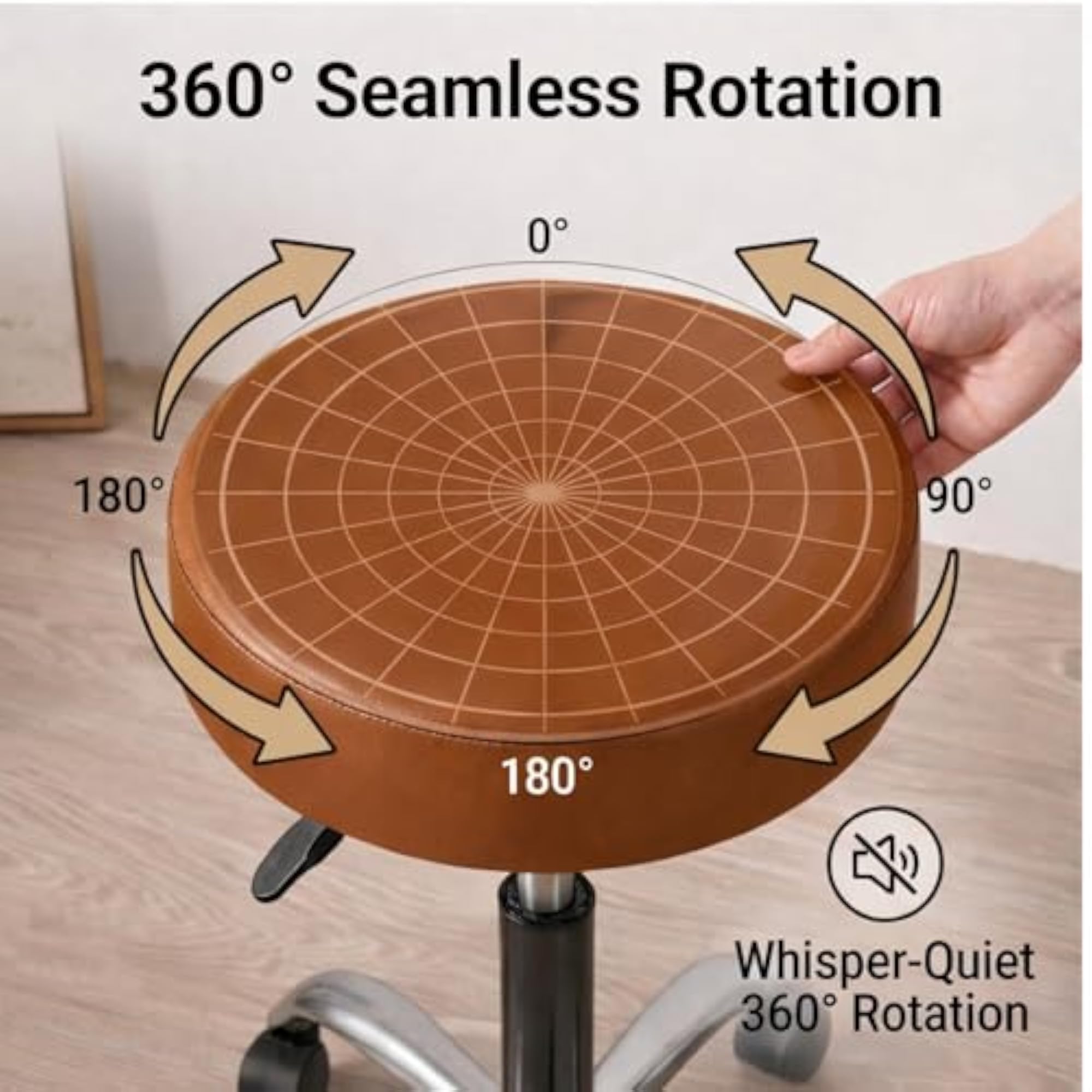 Round Adjustable Height Stool with Thick PU Cushioned Seat