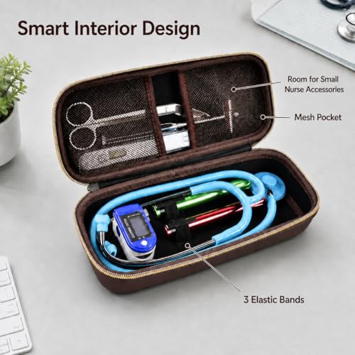 Image of ALKOO Stethoscope Case for 3M Littmann Classic III /Cardiology IV, Brown | for MDF Acoustica Stethoscopes, for Nurses, Doctors, Nursing School Essentials, Students, Clinic, EMS, Travel, Hard Bag Only