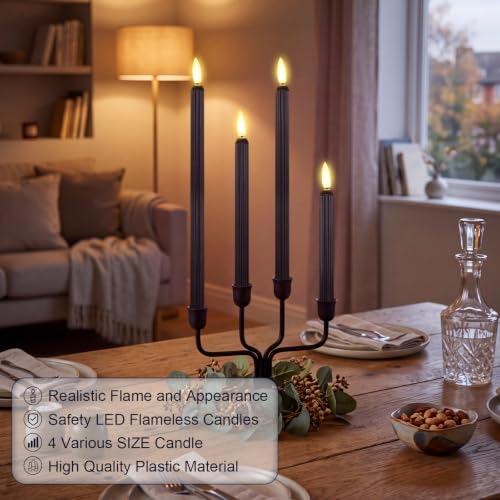 Image of Rossesay 24 Pcs Flameless LED Taper Candles Battery Operated Candle 8.5 inch, 9.65 inch, 10.8 inch, 12.8 inch Flameless Candlesticks Flickering for Christmas Church Wedding Indoor Decoration(Roman Column, Black)