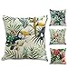 Funda cojín 45x45cm Juego de 4, Fundas de Cojines de Lino para Cojines Sofa, Cojines Decorativos para Sofa, Funda cojin Estampado con Flores y pájaros (Magic of Nature)