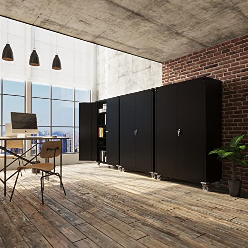 Vingli 72" H Upgraded Tall & Wide Black Metal Storage Cabinet With Pegboards In Doors And 4 Adjustable Shelves, Garage Cabinet And Storage System With Wheels, Locking Cabinet For Home Office, Basement #TOP6