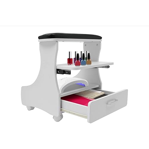Portable Pedicure Cart with Wheels, Rolling Manicure Station for Foot Spa, Nail Salon Equipment, Esthetician Trolley w/Foot Rest & Draw, Beauty Spa Supplies