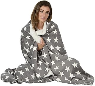 Micro-Pro Navy/White Stars Fleece Blanket Soft Sherpa Home Warm Sofa Bed Throw 150x200cm