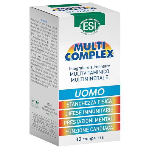 ESI - Multicomplex Uomo, Integratore Alimentare Multivitaminico Multiminerali, Contribuisce al Funzionamento del Sistema Immunitario, Contrasta la Stanchezza, Senza Glutine, 30 Compresse