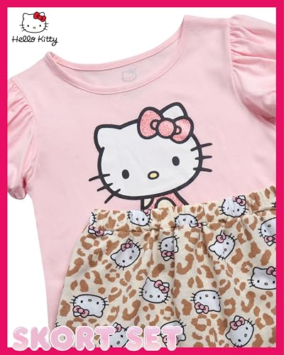 Image of Hello Kitty Girls Skort Set - 2 Piece Graphic Crewneck Top and Short Skort Cute Outfit Set (Sizes: 2T-12)