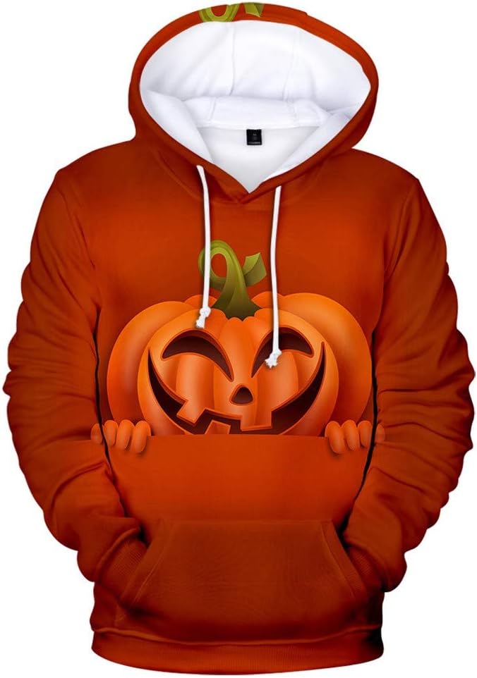 wuliLINL Men Long Sleeve Halloween Pumpkin Print Hoodie Sweatshirt Blouse Tops