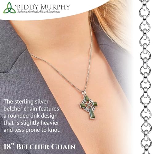 Biddy Murphy Irish Celtic Cross 18" Necklace with Connemara Marble, Trinity Knot Catholic 925 Sterling Silver Pendant, Fine Jewelry Imported Direct from Ireland - Image 5