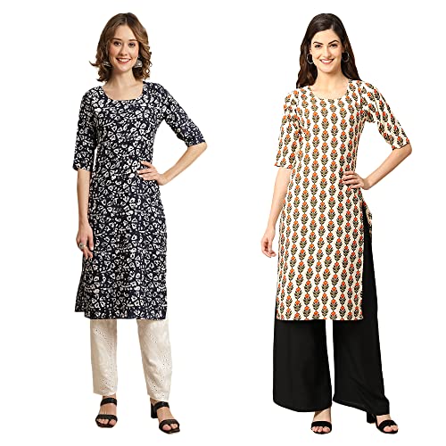 Image of Pinkmint Women's Crepe Digital Print Straight Kurta [Pack of 2]