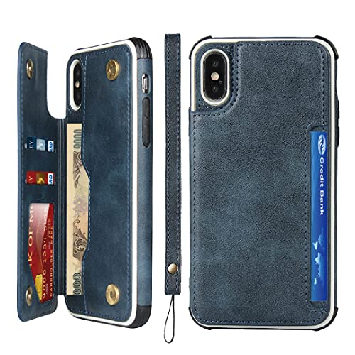 Cavor for iPhone X Wallet Case with Card Holder, Blue