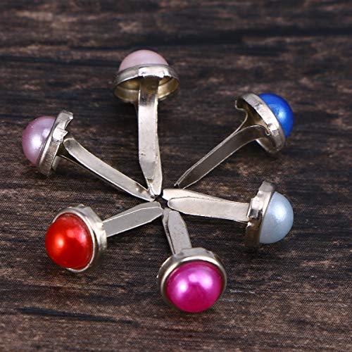Amosfun 50Pcs Mini Brads Paper Fasteners Brads Pearl Brads For Scrapbooking Embellishment Crafts 6X13Mm (Assorted Colors) #TOP2