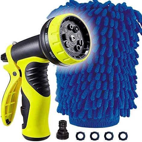 aopobo Upgrade Garden Hose Nozzle + Multi-Use Mitt, No-Squeeze Hose Sprayer with 9 Adjustable Watering Patterns, Suitable for Garden Watering, Pet Bathing, Car Washing, Floor Washing (Nozzle+Mitt)