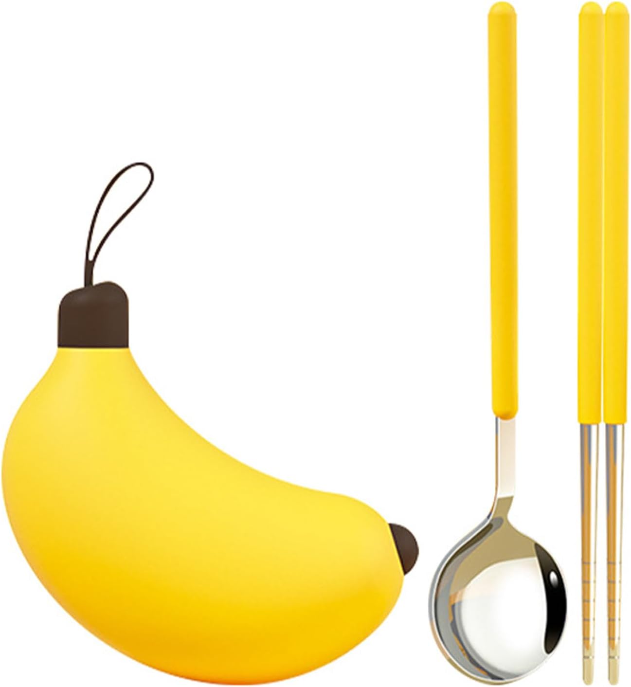 Creative Travel Cutlery Set with Banana Case - Reusable Stainless Steel Spoon, Chopsticks, and Portable Utensils for Office, School, Camping, and Outdoor Activities
