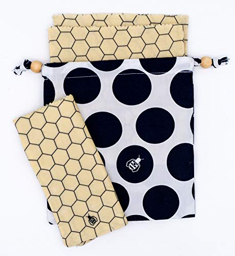 SuperBee Envoltorio de Bocadillo Ecológico a la Cera de Abeja | Set de 3 Bolsas para Sandwich Reutilizables | Hexágonos | 100% Ecológico