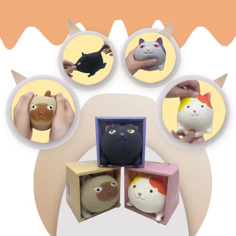 Miniatura 3 de Divertida bola con forma de gato para aliviar el estrés, juguetes para aliviar el estrés, juguetes para niños y adultos, pellizco, apretar,