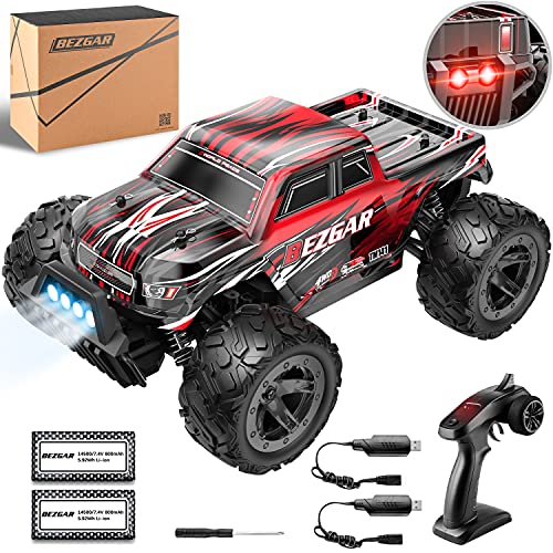BEZGAR TM141 Toy Grade 1:14 Scale Remote Control Car, 4WD Top Speed 25 Km h All Terrains Electric Toy Off Road RC Monster Vehicle Truck Crawler with Two Rechargeable Batteries for Boys Kids and Adults