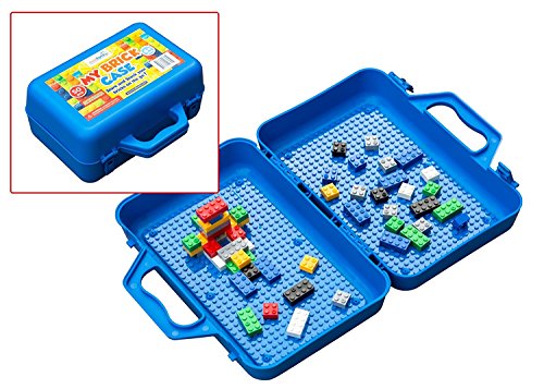 ModFamily My Brick Case - Portable Storage Box for Kids Building Bricks - Comes with 50 Blocks and a Play Surface for Storing and Building Bricks On-The-Go -Compatible with Major Brands
