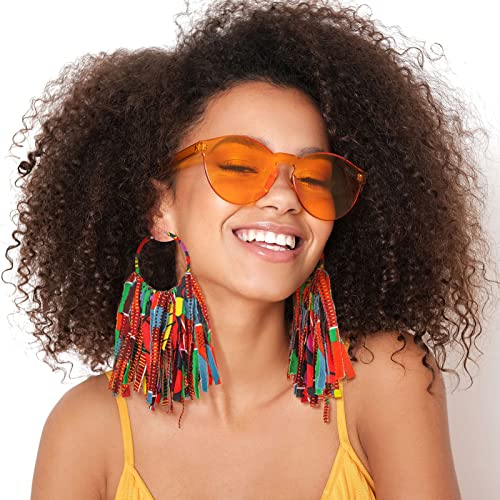 Sureio 2 Pairs African Fabric Tassel Earrings Set Ankara Fringe Hoop Earrings Fashion African Cloth Print Jewelry for Women Accessories2