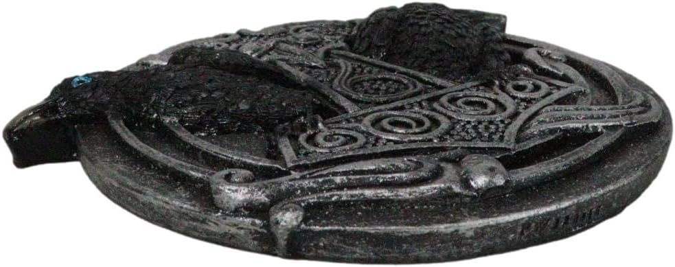 Ebros Gift Norse Old Gods Viking Knotwork Thor Hammer Mjolnir with Black Ravens Incense Stick Burner Holder Figurine As Home Fragrance Decor Figurine Accessory Accent