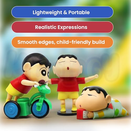 Image of Kidology Shinchan Miniature Toys - Set of 3 Cute Anime Figurines for Decoration, Collectible Action Figures,Birthday Party Favors, Playset Toys for Kids, Fans & Collectors