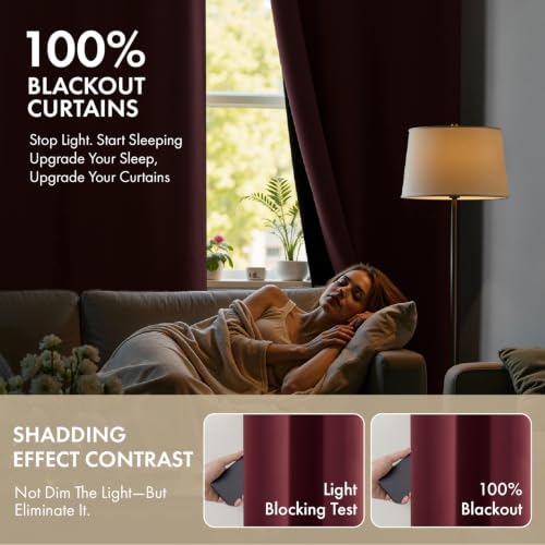 Image of MIULEE Burgundy Red 100% Blackout Curtains for Bedroom 40x45 Inch 2 Panels