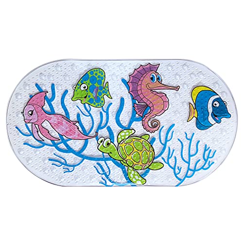 Alfombrilla de Ducha para bañera de PTAPIPI, Alfombrillas de Ducha Antideslizantes de 39 cm x 69 cm con ventosas, Alfombrilla de bañera Lavable a máquina para baño (Underwater World)