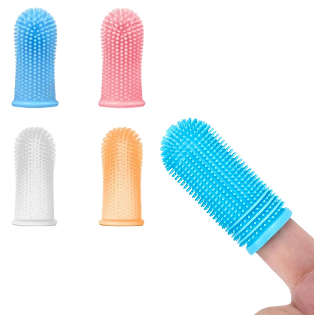 Bileumec Dog Toothbrush Fingerling Care Dog Pet Finger Toothbrush, Finger Cots Dog Dental Care, Anti-Plaque Finger Dog, Food-Grade Silicone, 360° Fully Wrapped Bristles (4 Pieces)