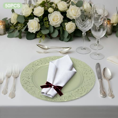 50 platos cargadores redondos verdes de plástico 13 pulg. miniatura 2