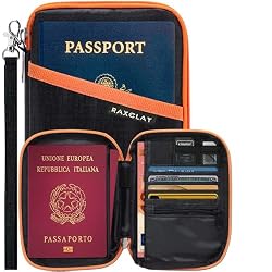 RAXCLAY Portafoglio da Viaggio Custodia Porta Passaporto Blocco RFID Impermeabile Cover Documenti Denaro Biglietti Portadocumenti Portapassaporto Compatto Uomo Donna Protezione (6 Carte di Credito)