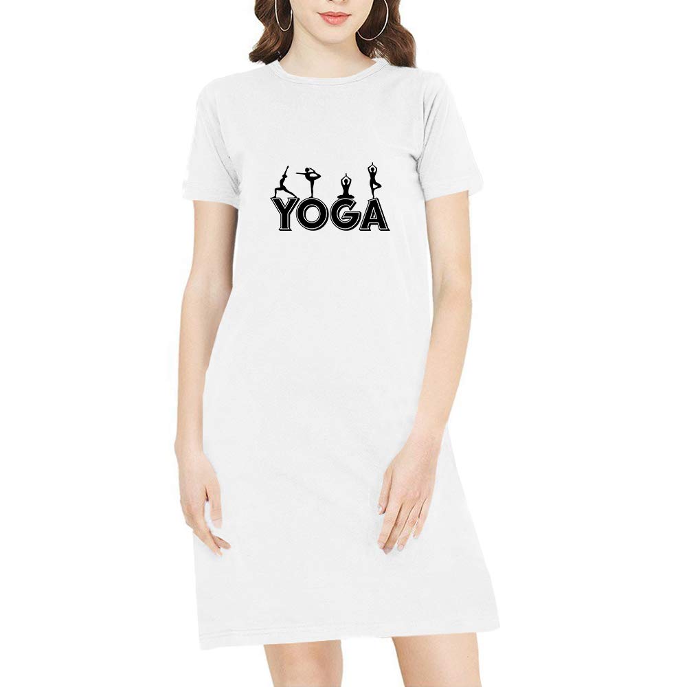 PoopluWomen's Regular Fit Knee Length Yoga Moves Cotton Graphic Printed Round Neck Half Sleeves Pootlu, Gym, Exercise, Fitness, Yoga Tees, Tops and Tshirts