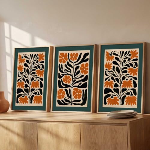 Image of kotart Aesthetic Floral Art Home Decoration | Boho Floral Paintings With Frame For Living Room Bed Room Hotel Wall Decor Digital Reprint Set of 3 (19X25 inch)